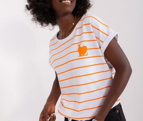 Biało-pomarańczowa damska bluzka w paski